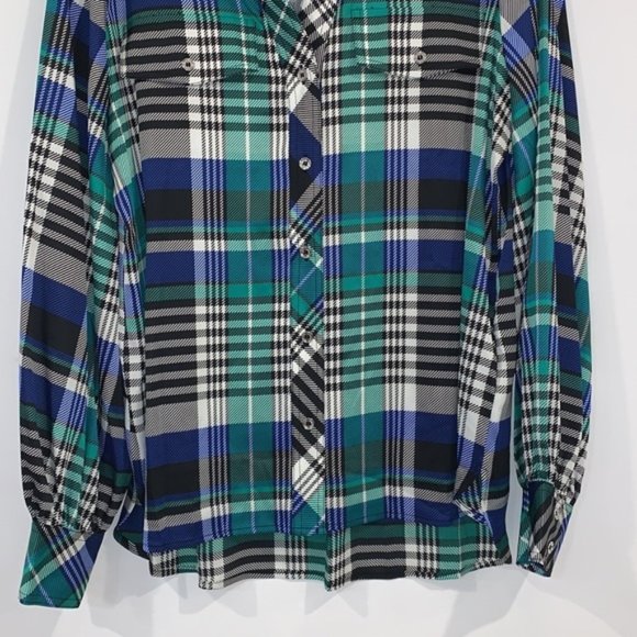 KARL LAGERFELD Paris Blue Multi Plaid Utility Shirt size Medium - Picture 6 of 10